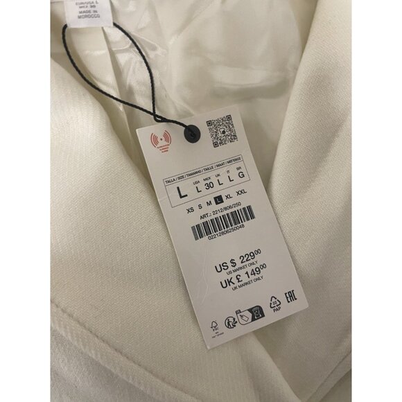 Zara Womens Long Wool Coat Jacket L Ivory Cream Double Breasted 2212/806 NWT - Picture 5 of 14